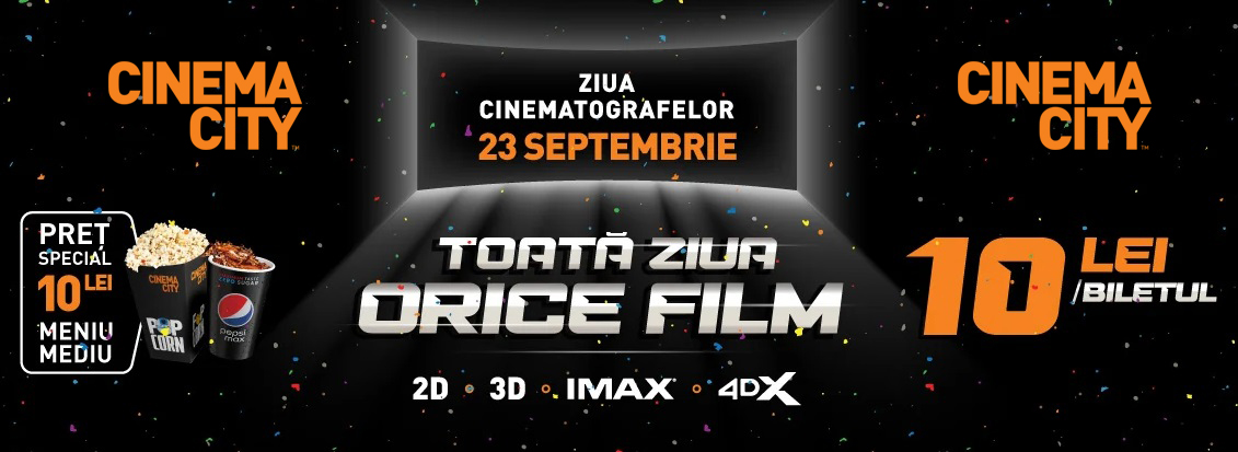 27 de filme sunt disponibile pentru vizionare sâmbătă, 23 septembrie în rețeaua Cinema City, la doar 10 lei/biletul !!!